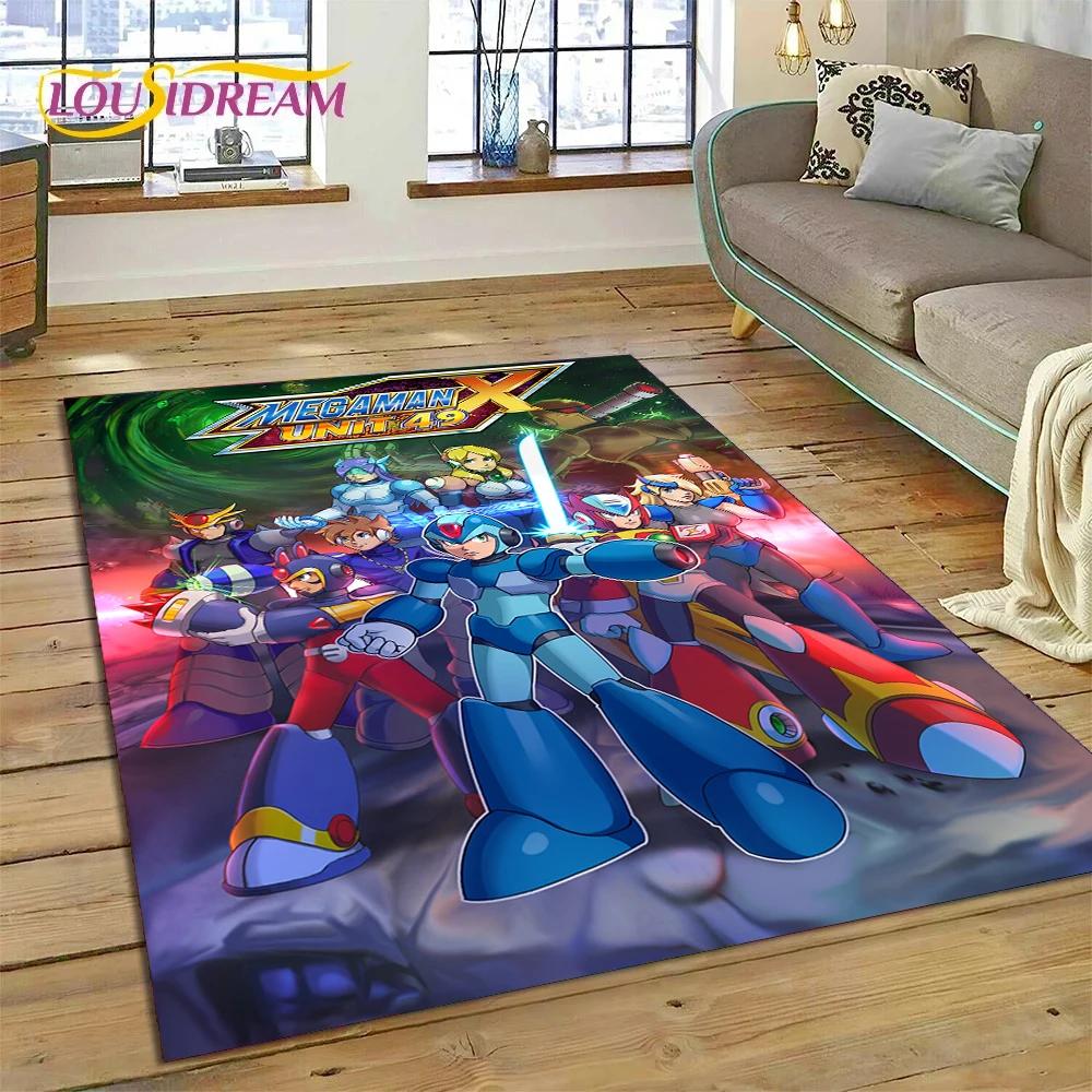 Retro Cartoon Rockman Mega Man Game Carpet Rug for Bedroom Living Room Home Sofa Decoration,Children Play Large Decor Floor Mat
