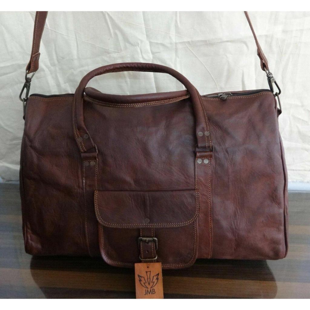 Leather Bag Triangle Duffle Travel Gym Weekend Overnight Men's Genuine Leather
