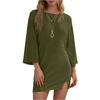 Women's Fashion Casual Hems Split Dress Solided Color Round Neck Sleeve Dress