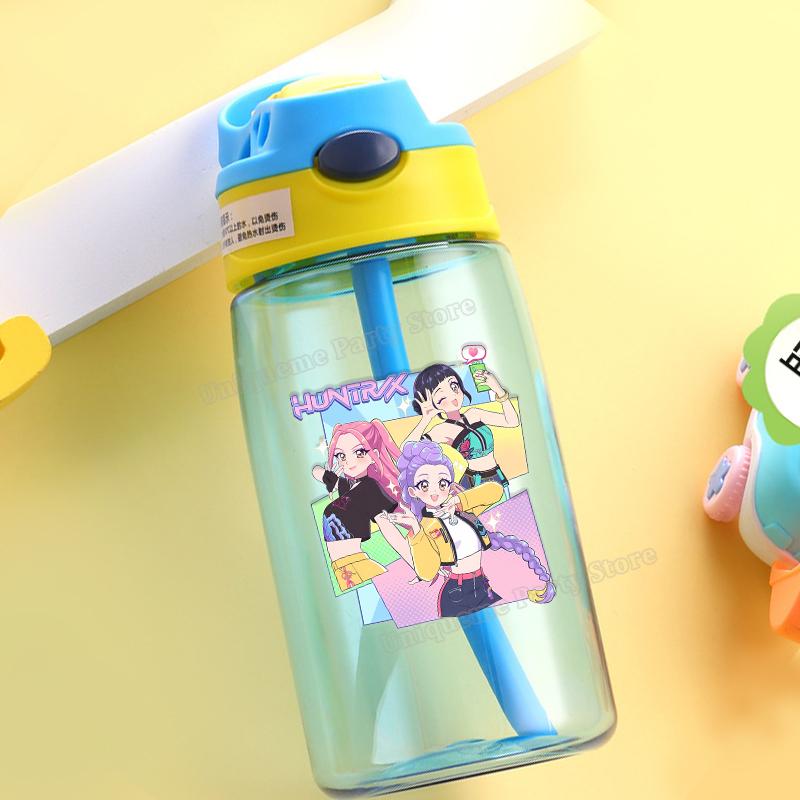 KPop Demon Hunters Kids Water Bottle Outdoors Sport Zoey Mira Rumi Girl Straw Cup Portable Plastics Drink Bottle Birthday Gift