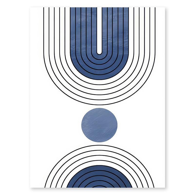 Set of 6 Blue Boho Leaves Canvas Painting Simple Lines Colour Block Nordic Modern Wall Art Home Bedroom Decoration Poster