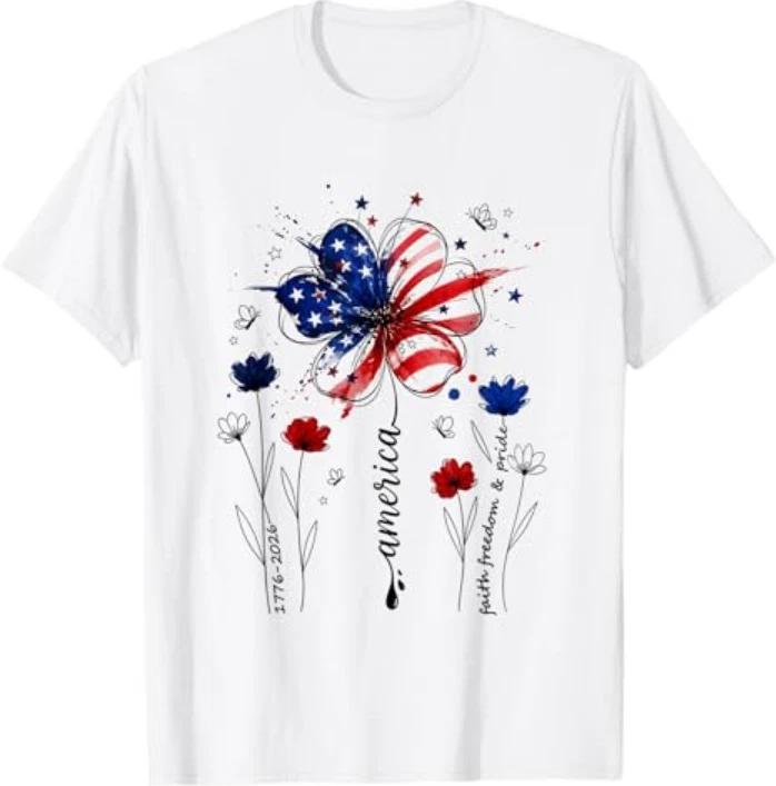 Independence Day Patriotic American Flag Usa Flower Unisex Tshirt S