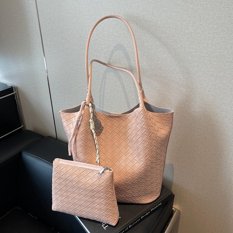 Spring New Textured Woven Pattern Commuting and Leisure Large Capacity Tote Bag Solid Color Simple Handheld Mother and Child Bag
