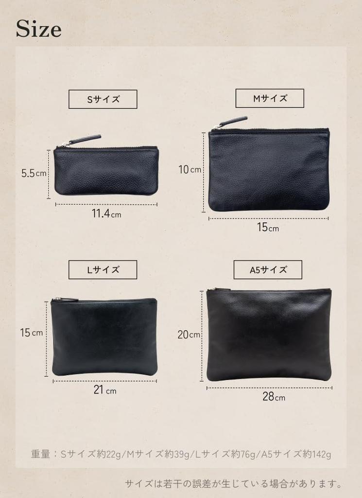 [LIB] A5-Flache Tasche, Wasserabweisendes Originalleder, Echtes Rindsleder, Unisex, Groß, Ohne Bodenfalte, YKK Reißverschluss (Schwarzes Loch)