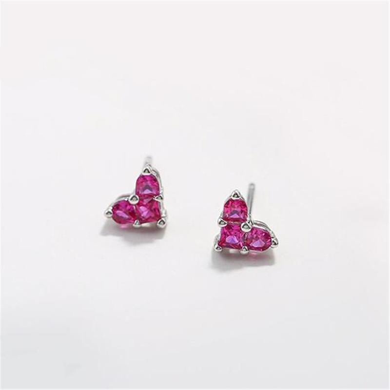 

New Fashion Jewelry Temperament Compact Mini 925 Sterling Silver Red Heart Shape Love Crystal Women Stud Earrings E092 срібний
