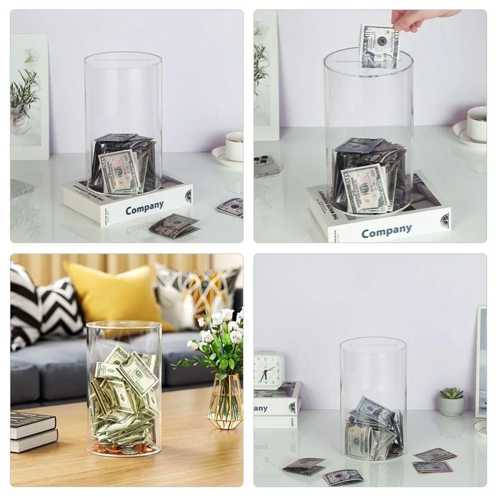 Vysokokapacitní nádoba na drobné Akrylová nádoba na mince a bankovky Průhledná kasička Dětské úspory