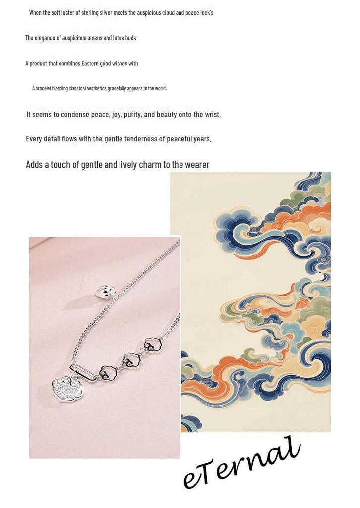 S925 Sterling Silver Ruyi Cloud Peace Lock Bracelet - Elegant Gift for Her, Perfect for Valentine's Day & Seven Stars Festival