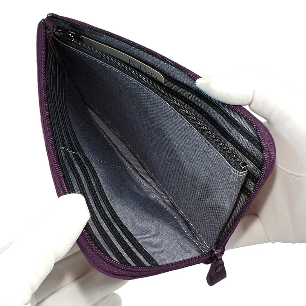 Pachet portofel lung Inden A cu fermoar piele de căprioară mov x alb lac struguri [Indenya] în formă de L 2315-16-120