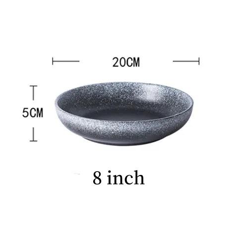 Multifunction Black Circle Dinner Plate Creative Salad Bowl Ceramic Dessert Tray Steak Pasta Dish Dinnerware Microwave Safe