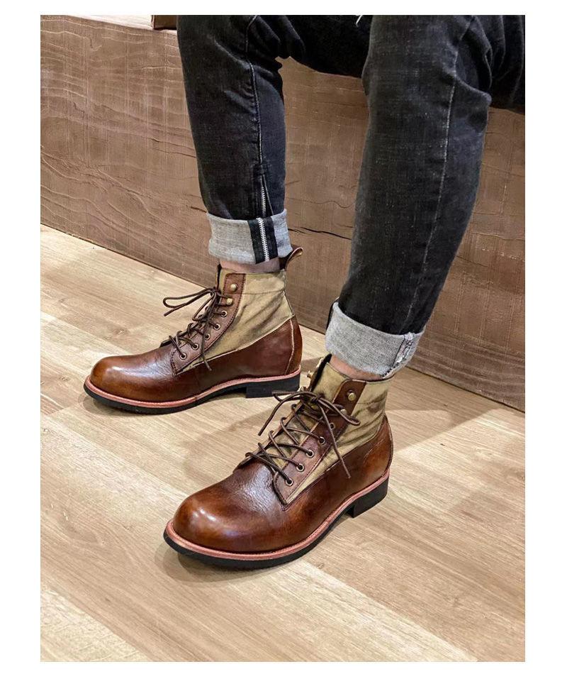 Moda Nuevas Botas Marrones para Hombre Negro Negocios Hecho a Mano Botines para Hombre Punta Redonda Slip-On Botines al Tobillo Botas de Motociclista Botas de Combate