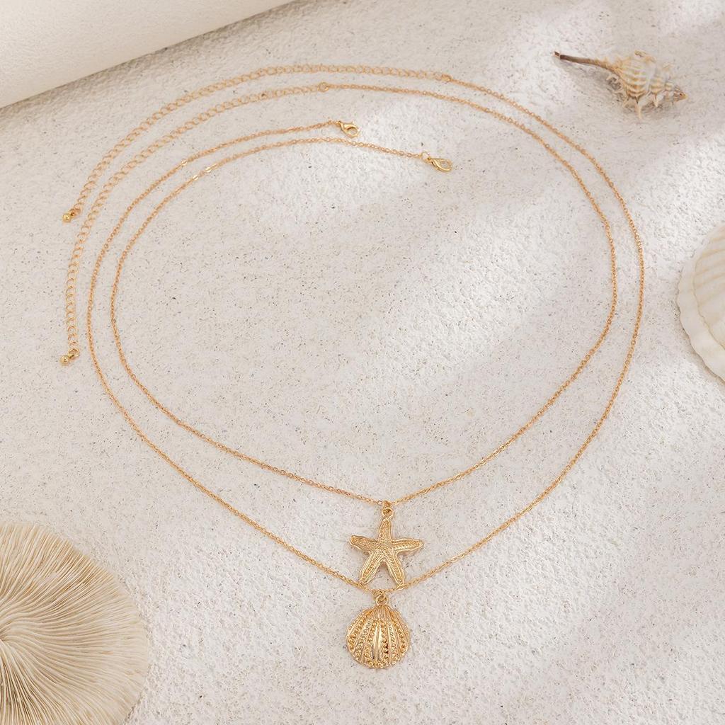2Pcs/Set Starfish Scallop Pendant Alloy Waist Chain Summer Fashion Body Jewelry Sexy Bikini Multilayer Belly Chain for Women Accessories