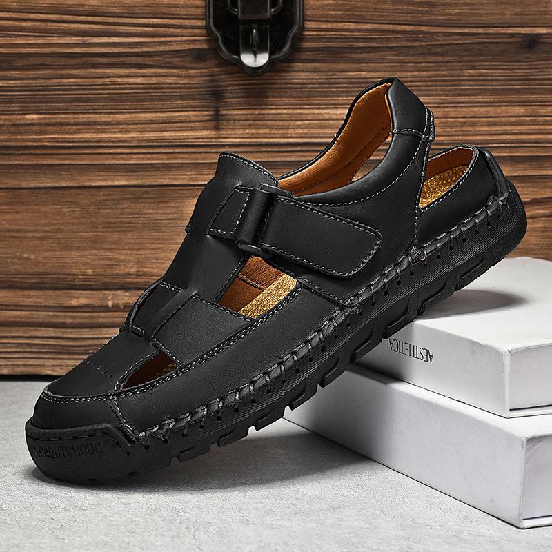 Fashion 2025 New Summer Leather Men's Beach Breathable Sandals Large Size 38-48 Retro Handsewn Baotou Casual Fashion Handmade Shoes