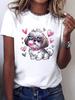 Women's Shih Tzu with Heart Fashion Glasses Print T-Shirt Sleeve Crew Neck Casual Summer Sleeved Harajuku Women Streetwear Tops