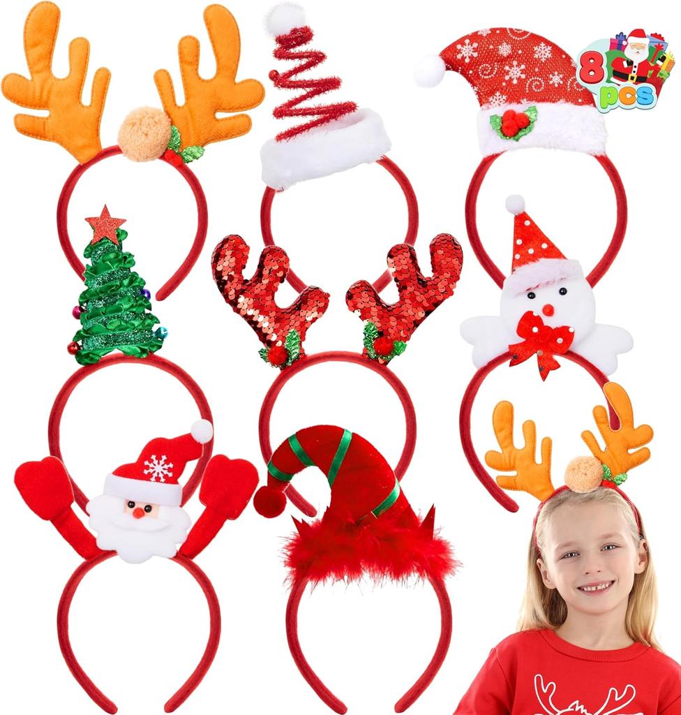 JOYFY 8 PCS Christmas Headbands Head Hat Toppers Costume Accessories for Kids Christmas Parties Xmas Holiday Party Favors Gift