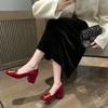 Fashion Women Pumps Fashion Square Heel Sexy High Heels Wedding Shoes Ladies Round Toe Metal Buckle Party Chunky Shoes Zapatillas Mujer