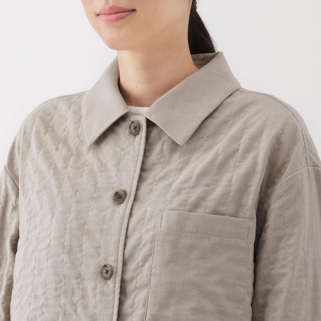 MUJI Kapok Blend Double Gauze Quilted Light Size M Women's Jacket, Beige, (BD103A5S)