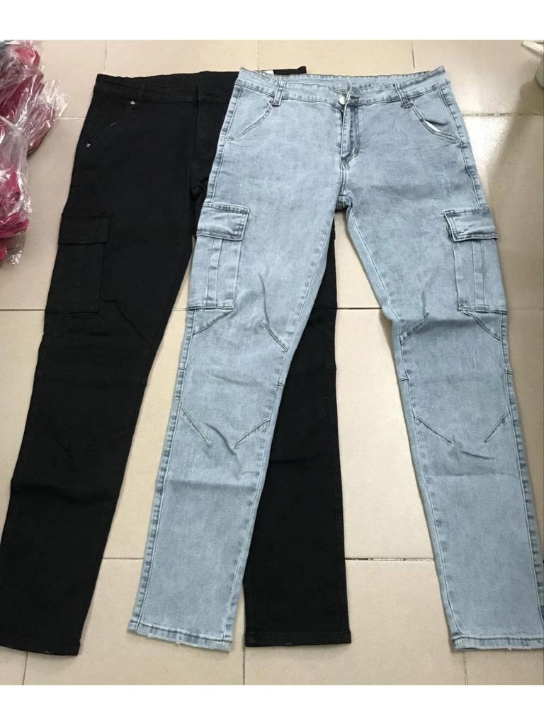 Pánské džíny Street Elastic Jeans Cargo Kalhoty Seprané Jednobarevné Více Kapes Neformální Kalhoty Se Středním Pasem Slim Fit Denní Nošení Joggers