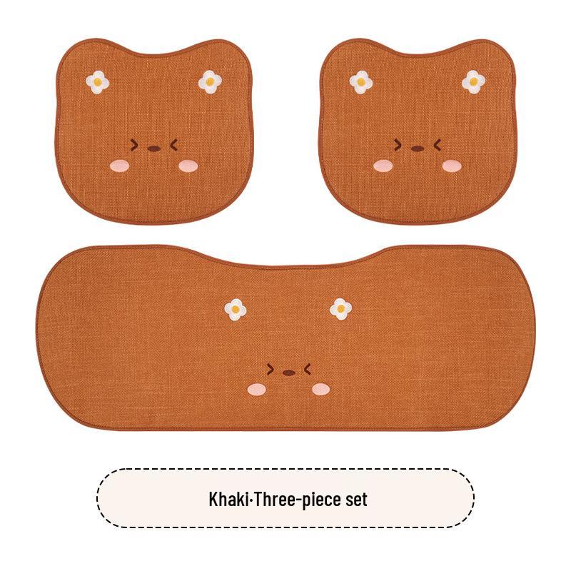 Universal Car Seat Cushion - Cute Cartoon Bear Design for Leapmotor C10/B01/B10/C11, Cotton Linen Fabric for All Seasons