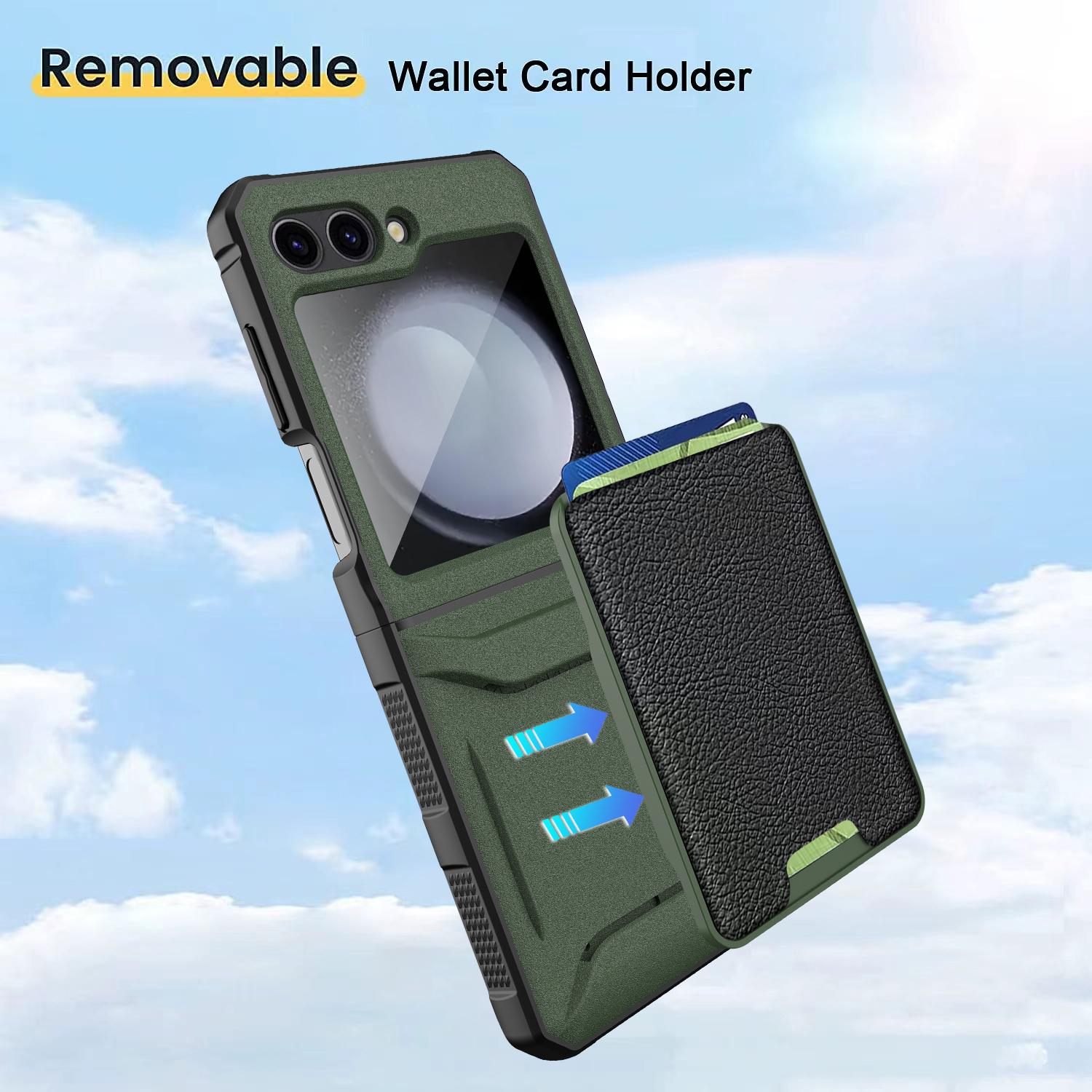 

For Samsung Galaxy Z Flip5 5G Case Anti-Drop PC Phone Cover with Card Holder Black