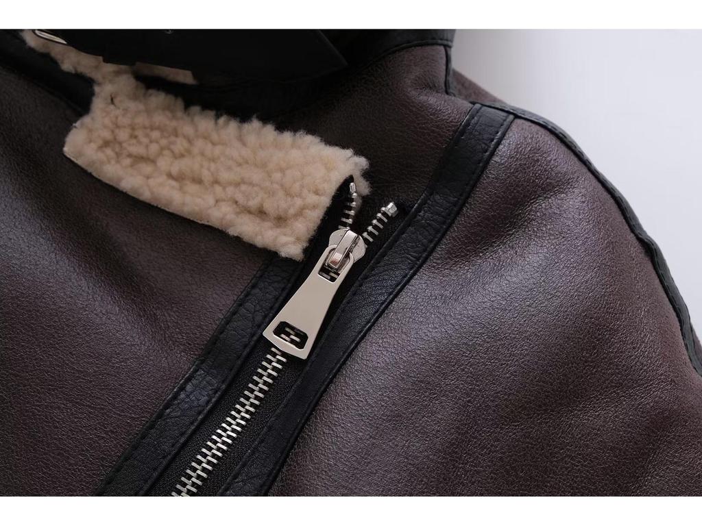 Jachetă de blană franțuzească cu fermoare multiple pentru femei europene și americane