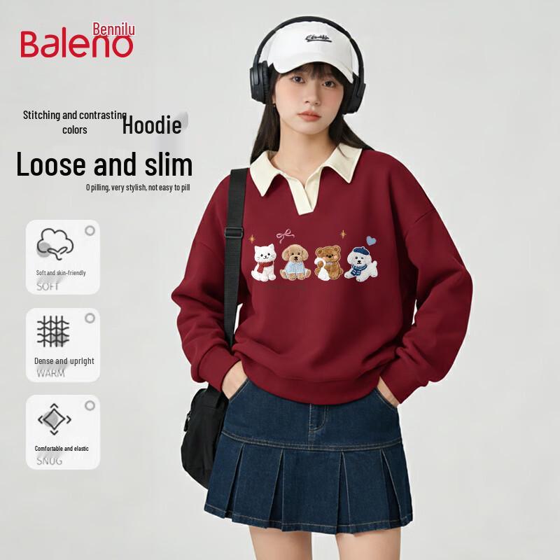 

Baleno Women s Oversized Polo Collar Sweatshirt with Animal Print L