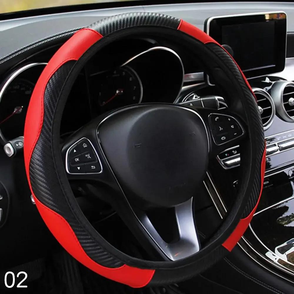 Universal Car Steering Wheel Cover Breathable Anti Slip PU Leather Steering Covers Suitable 37-38cm Auto Decoration Carbon Fiber