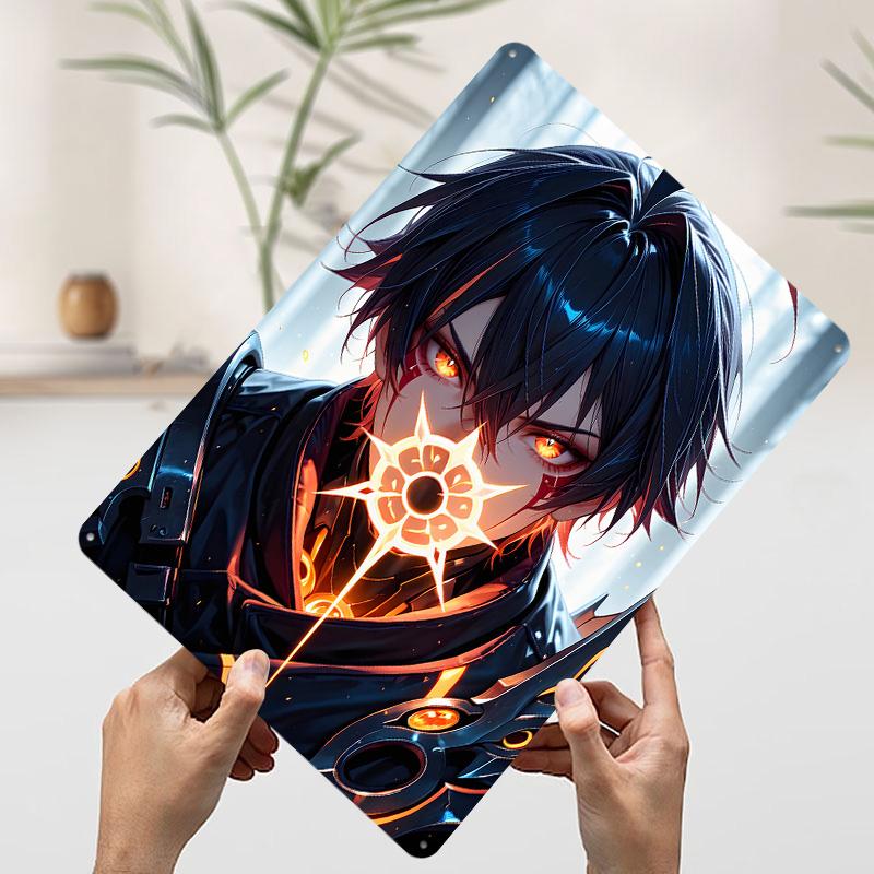 

Anime Warrior With Glowing Eyes Printed Poster Customized Wall Art Retro Vintage Metal Tin Signs for Setup Decorations Wand Deko 20x30cm（7.8x11.8inch）