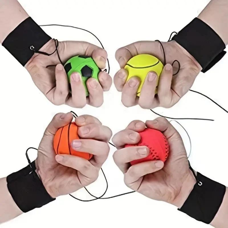 6cm Hand Thrown Bouncy Ball with Rope Rubber Solid Toy Boomerang Ball Reaction Ball Idle Time De-stressing Hand Thrown Toys