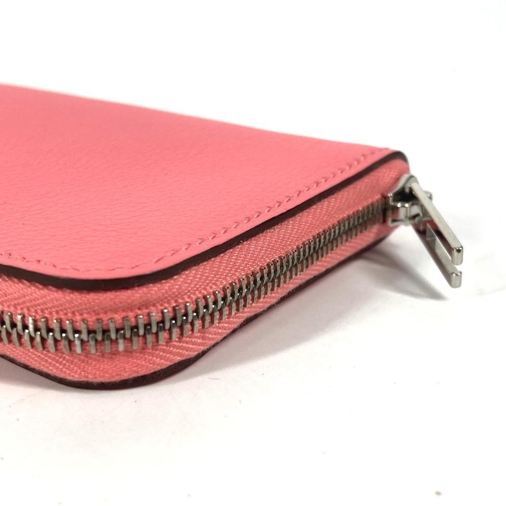 HERMES Zip Angor Wallet Coin Compartment Zip Around coin purse Leather pink