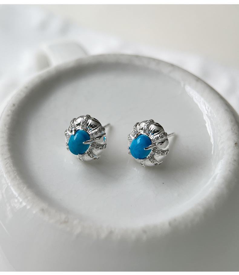S925 Sterling Silver Turquoise Necklace & Earring Set in Designer Stackable Style