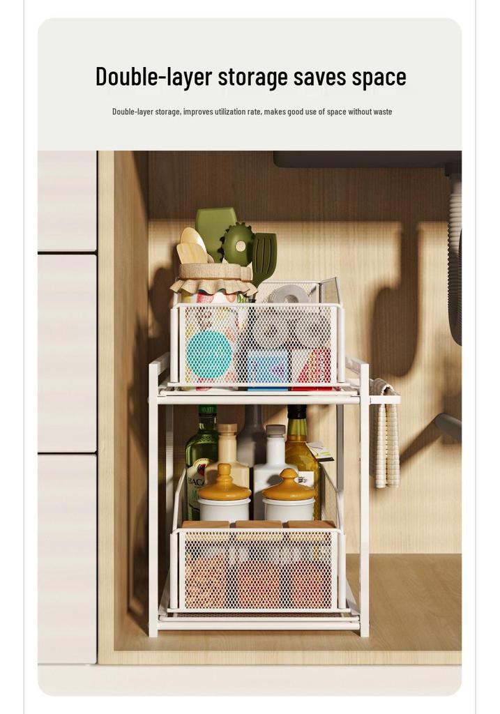 Étagère de Rangement pour Évier de Cuisine Extractible - Conception à Plusieurs Niveaux