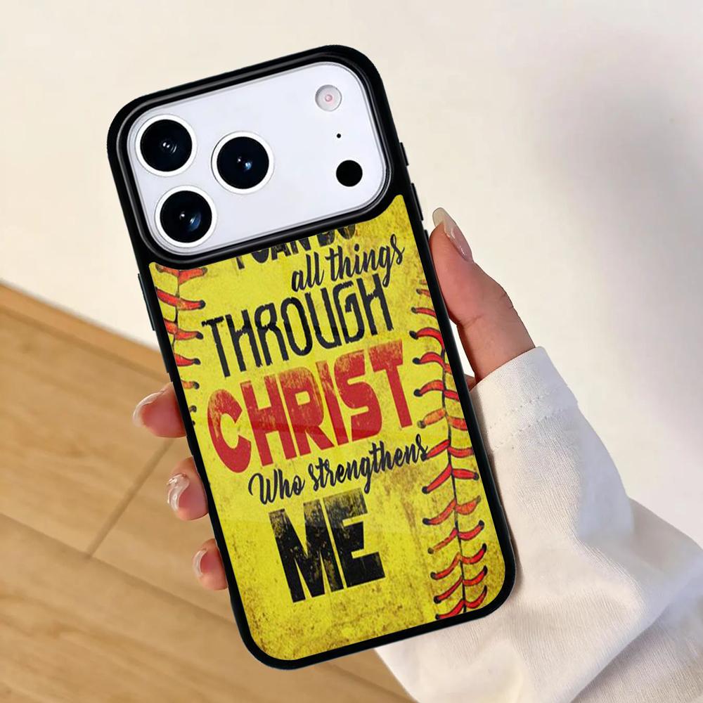 Custodia per Telefono con Citazione Cristiana Softball Baseball Per Apple iPhone 17 air 16 Pro Max 15 Pro Max 14 13 12 11 Mini Cover Posteriore