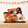 Wooden Halloween Ghost Pumpkin Figurine, Rustic Table Decor for Home Party, Spooky Shelf Decoration for Fall