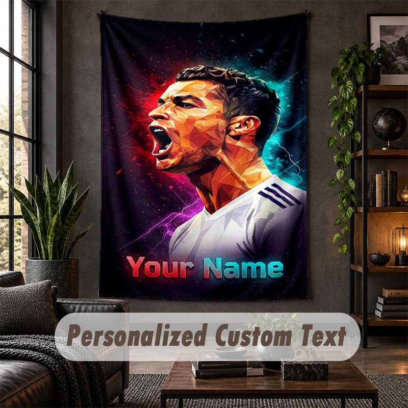 Arazzo da Parete Personalizzato, Testo Personalizzato Cristiano Ronaldo, Arte da Parete in Tessuto Morbido per Decorazione Interna