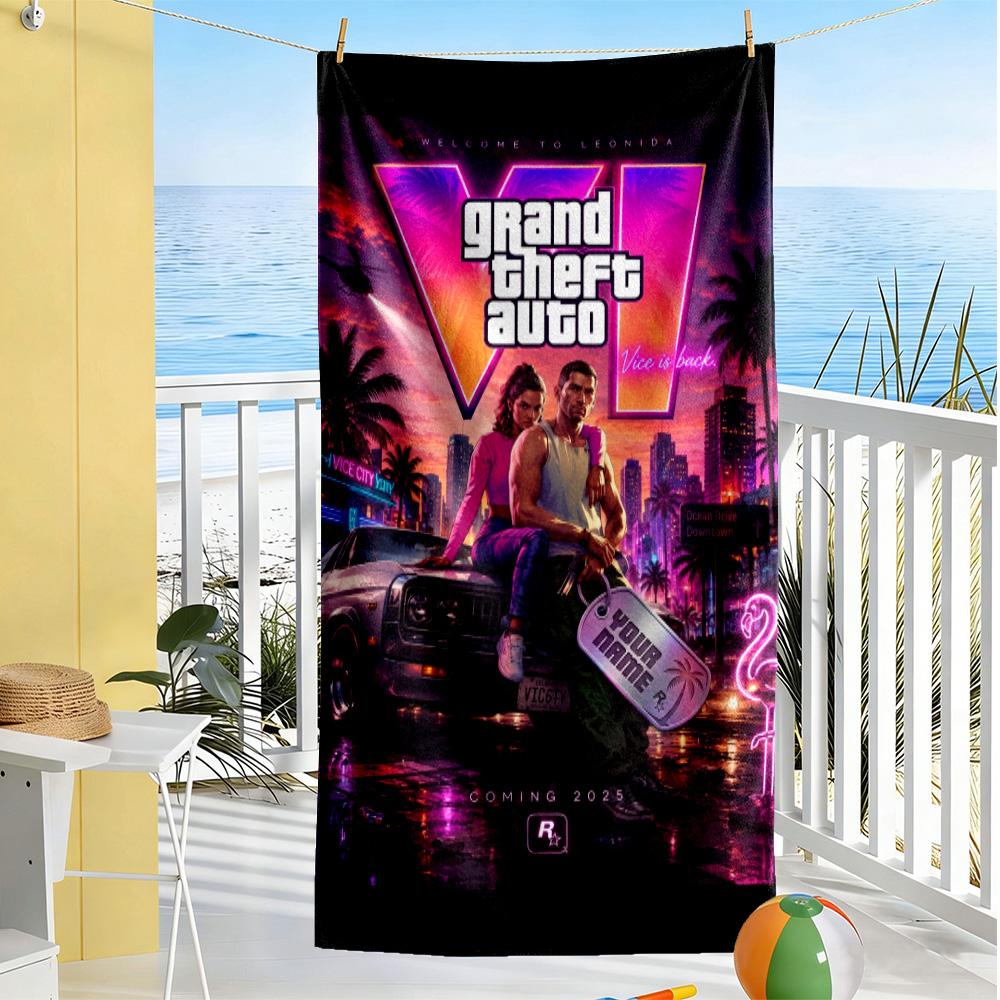 Grand Theft Auto Customizable Name Beach Towel High Absorbency & Quick-Dry Ideal for Travel Outdoor Swim Pool Yoga Surf Camping Hiking Gym Gift Holida