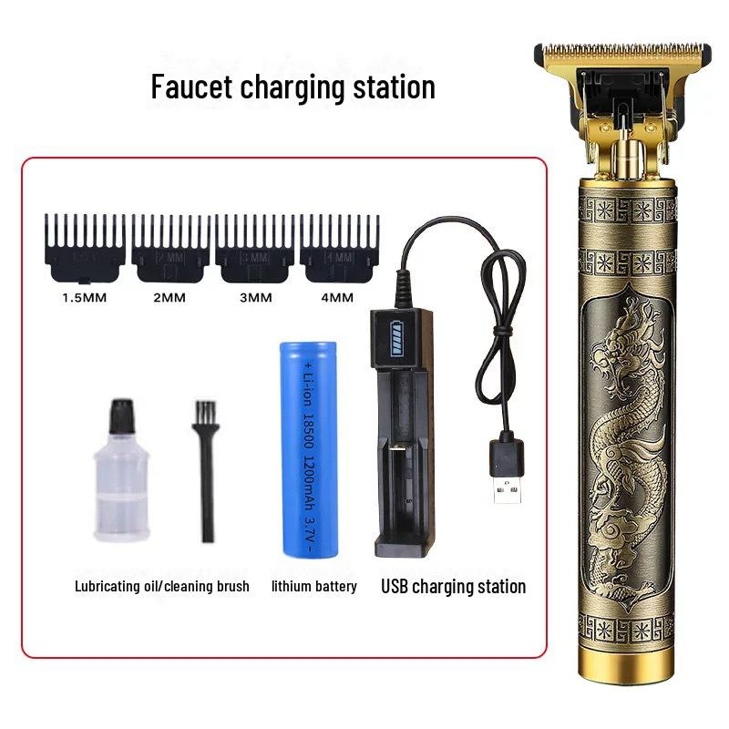 Elektrischer Haarschneider für Glatzen mit Schneidemesser, wiederaufladbar und für den grenzüberschreitenden Einsatz geeignet.