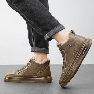 Fashion Men Shoes Winter Warm Cotton Plush Ankle Boots Antiskid Simple Versatile Leather Boots Thick Soled Workwear Safety Shoes Botines