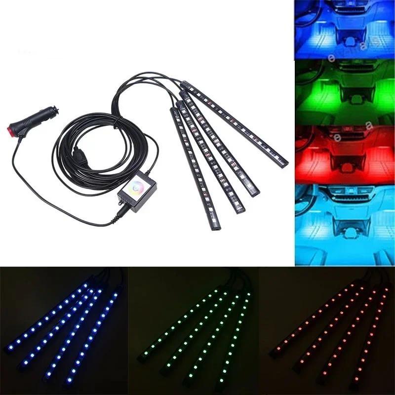 DC12V LED Car Atmosphere Lights Foot Light Lighter Remote Control RGB Interior Decorative Lamp Strip