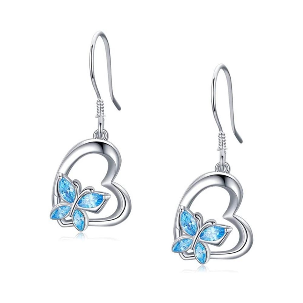 

Charm Female Blue Zircon Stone Butterfly Drop Earrings Cute Trendy Bridal Silver Color Dangle Wedding For Women
