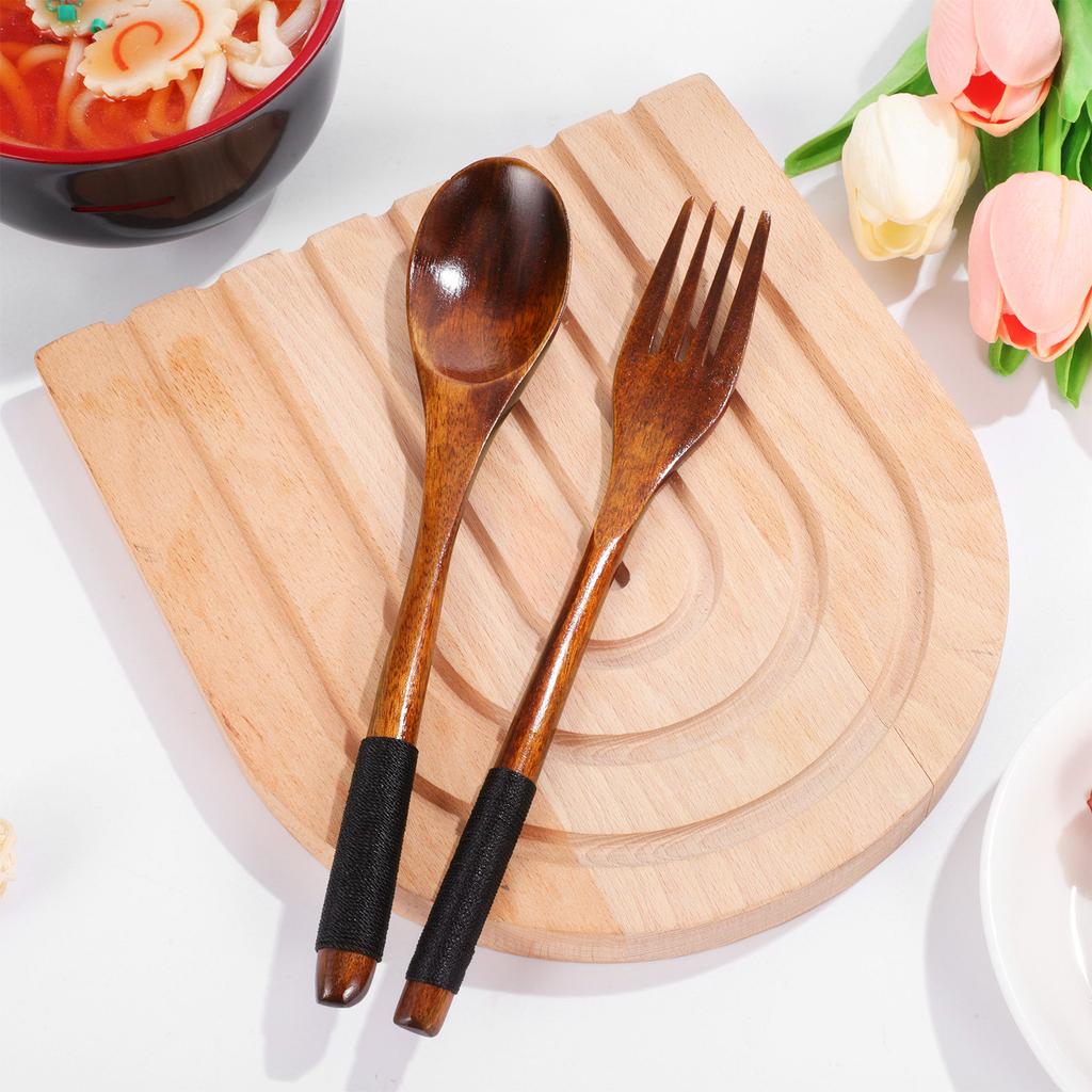 Portable Wooden Spoon with Fork Set Lightweight Easy Carry Tableware for Home Office Camping Hiking Outdoor Adventures
