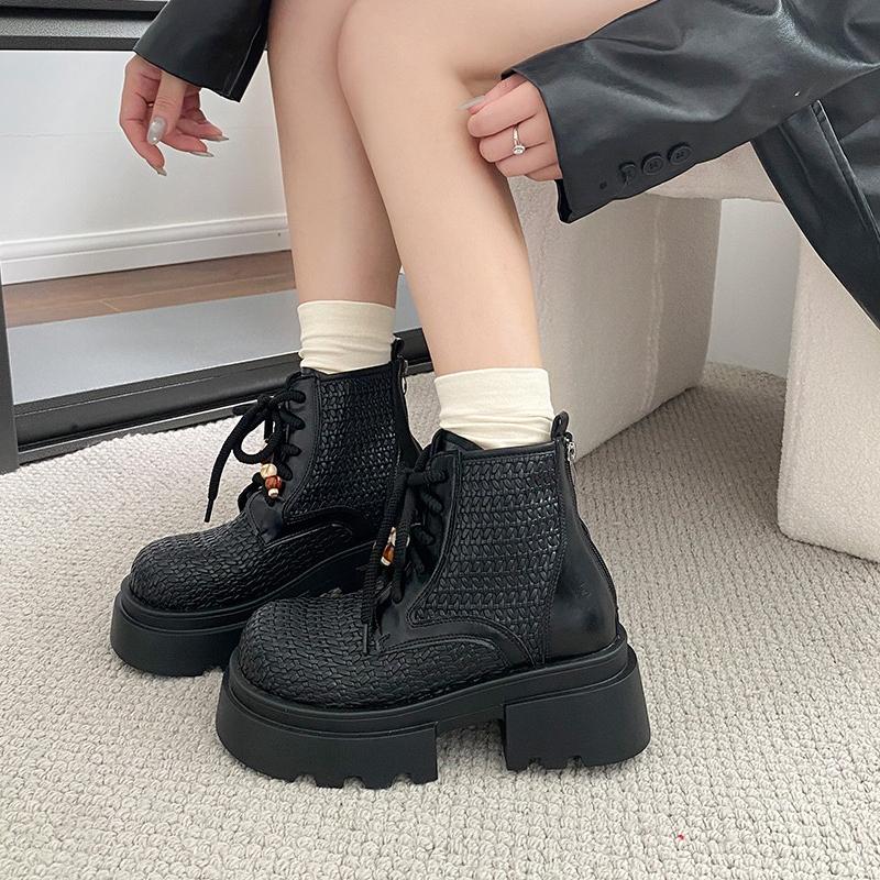 Fashion 2025 New Chunky Style Woman Ankle Boot Fashion Lace Up Ladies Platform Height Increase Short Boots Autumn Winter Women's Shoes