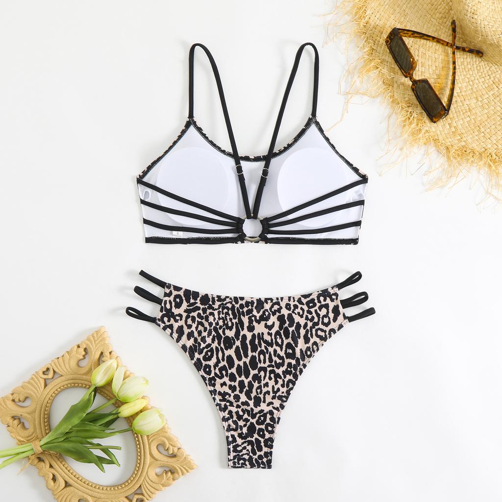 Women Summer Beach Holiday Sexy Leopard Printed Triangle Bikini