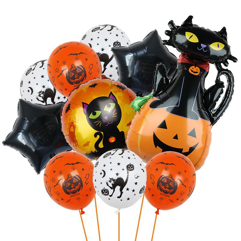 Halloween Pumpkin Cat Skull Ghost Aluminum Film Alien Latex Balloon Set Family Holiday Arrangement Gift