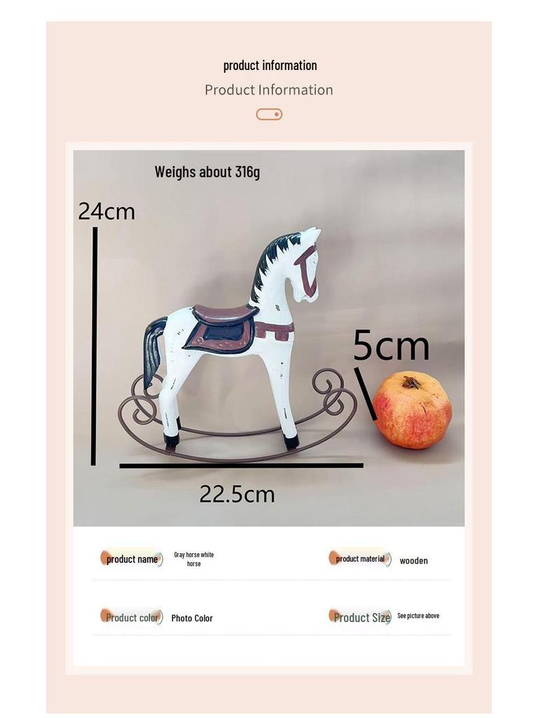 Nordic Retro Distressed Wooden Rocking Horse Ornament for Home and Children's Room Decor.