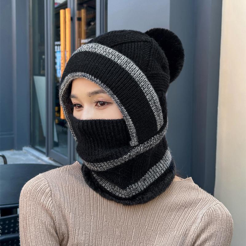 

Зимняя шапка-пуловер женская для велоспорта теплая ветрозащитная шарф-маска интегрированная шапка флисовая защита ушей вязаная шерстяная шапка