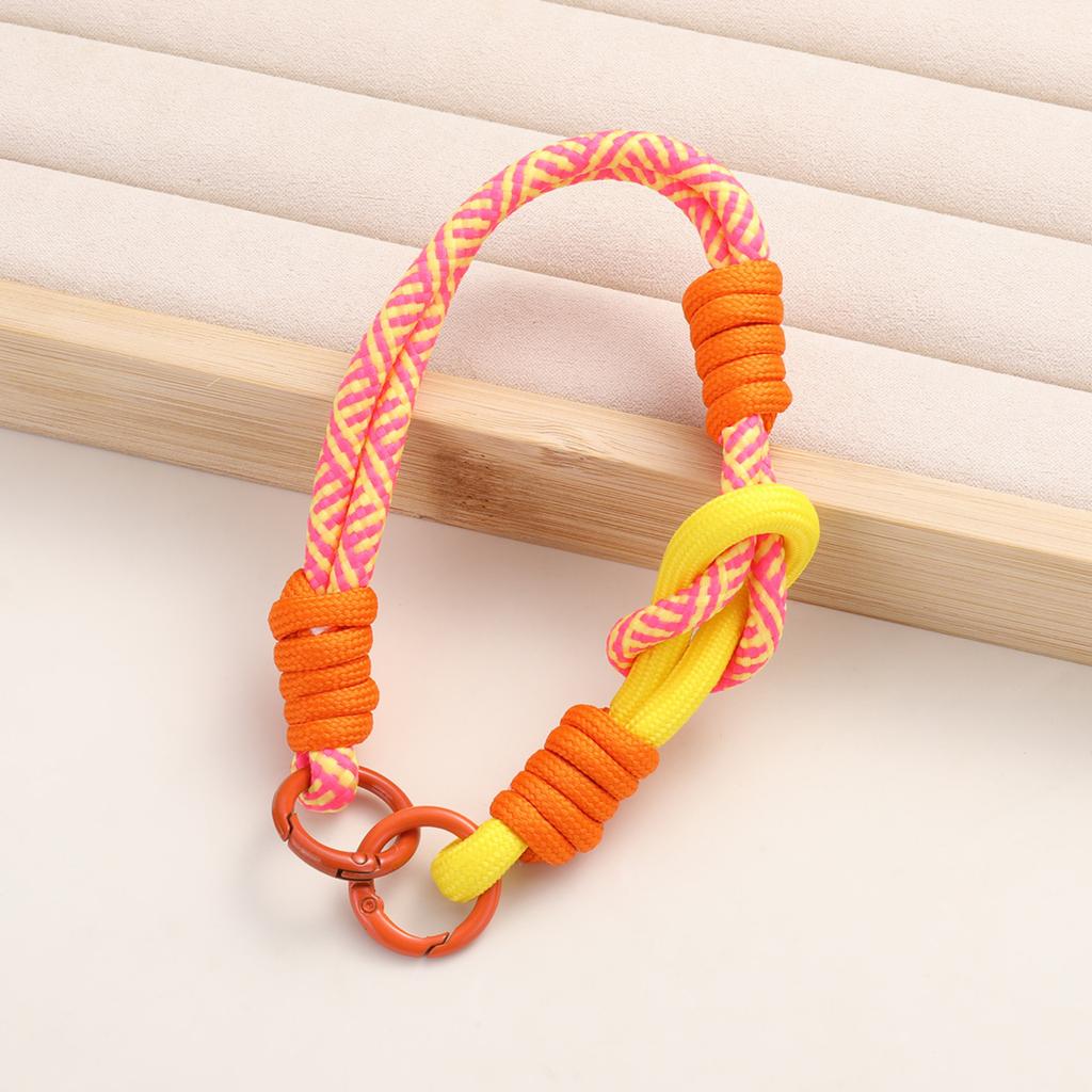 Color-blocked Double-buckle Knotted Hand-woven Short Mobile Phone Lanyard