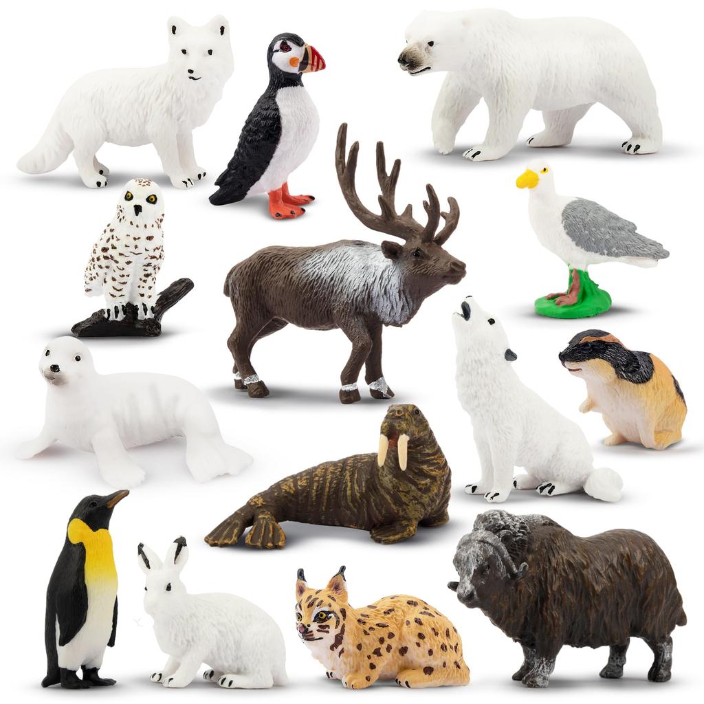 TOYMANY 14PCS Mini Animal Figures Arctic Animal Figure Set Arctic Realistic Animal Models Mini Models Popular Animals Toys Toys Birthday Present