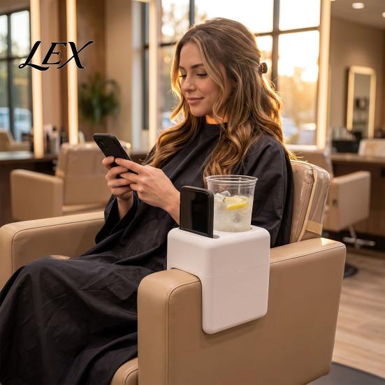 Professionelt Styling Station Tilbehør Frisørstol Armlæn Bakke, Hår Opbevarings Organizer med Telefon/Kopholder, Plast Skønheds Arbejdsplads Sidebord til