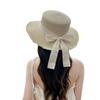 Bow Burr Edge Flat Top Straw Hat Women's Summer Seaside Beach Vacation Japanese Hawaiian Sun Woven Visor
