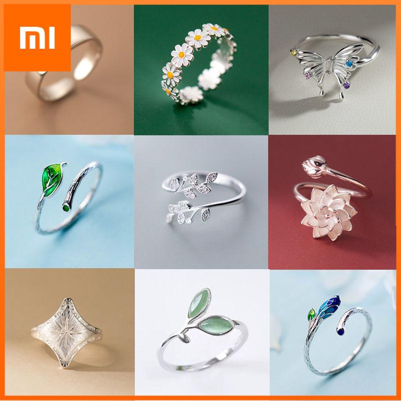 Xiaomi 925 Sterling Silver Rings For Women Geometric Fine Jewelry Finger Adjustable Cute Flower Leaf Zirco Ring For Party Birthday Gift